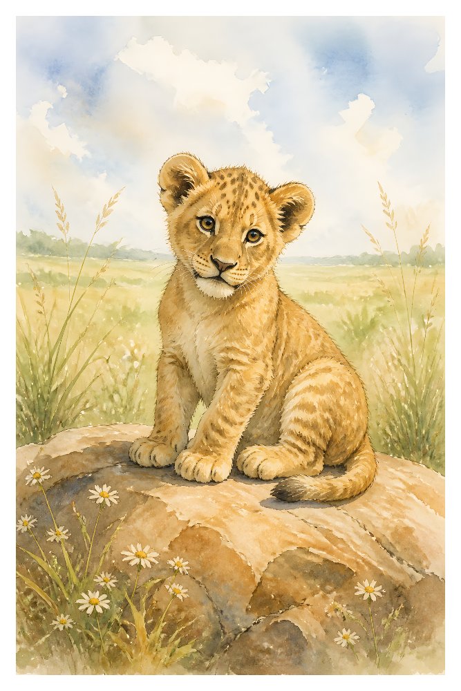 lion cub — Sunlit Cub by Fab Posters