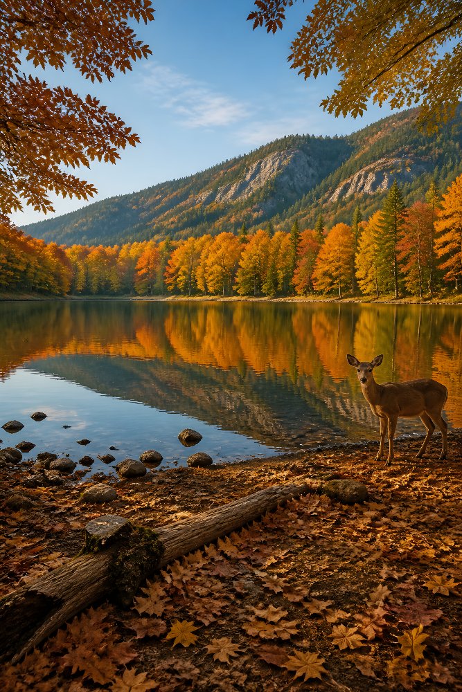 Autumn Mountain Lake — Amber Lake by Fab Posters