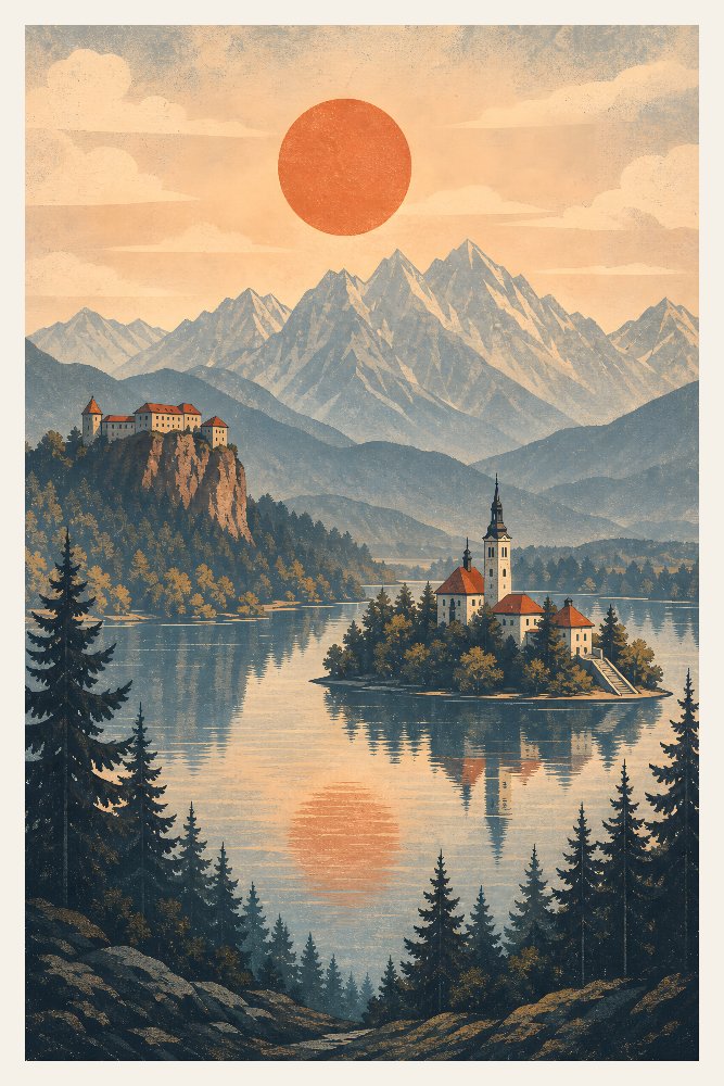 Lake Bled — Island at Dusk by Fab Posters