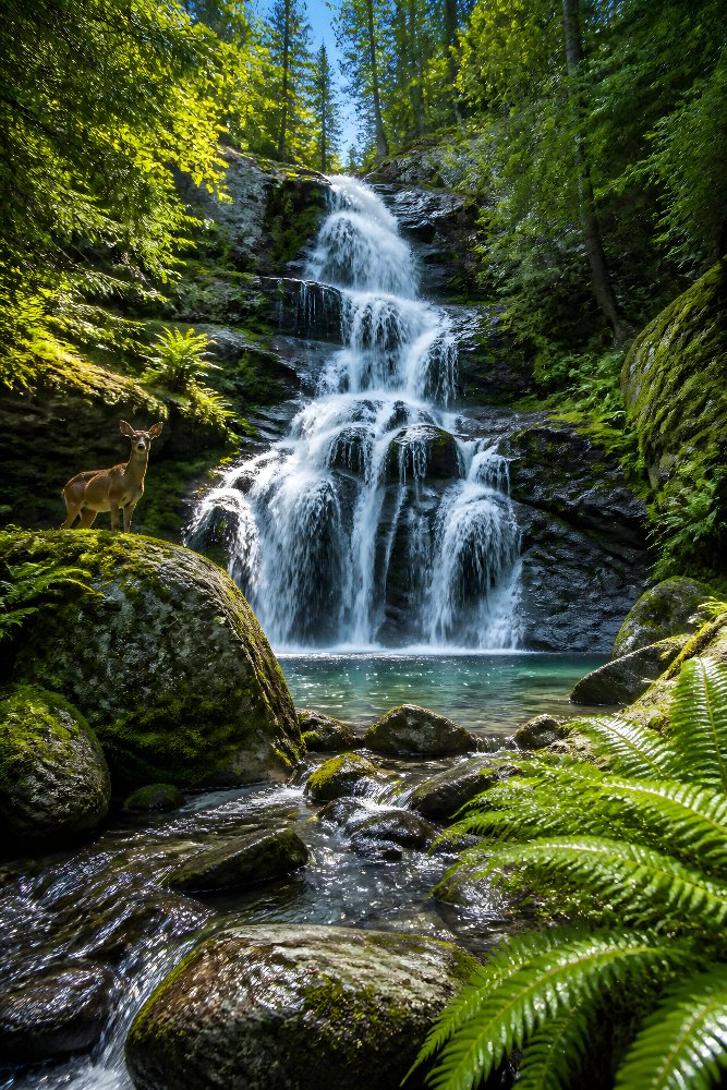 Waterfall in a Forest — Hidden Cascade by Fab Posters