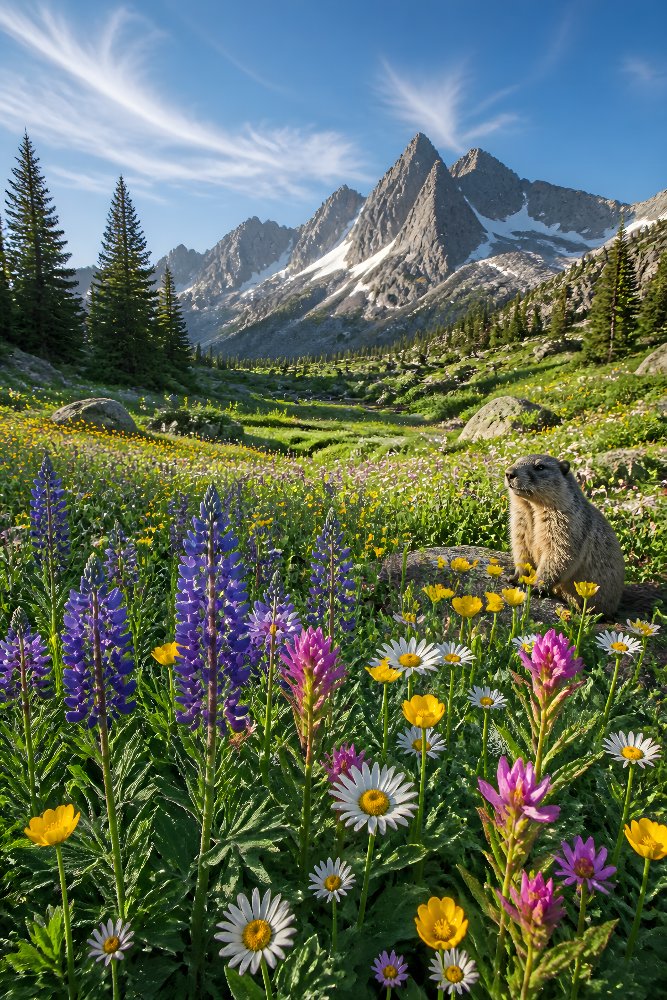 Wildflower Meadow and Mountains — Alpine Wildflower Meadow by Fab Posters