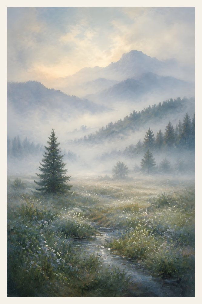 Misty Mountain Morning — Veil of Dawn by Fab Posters