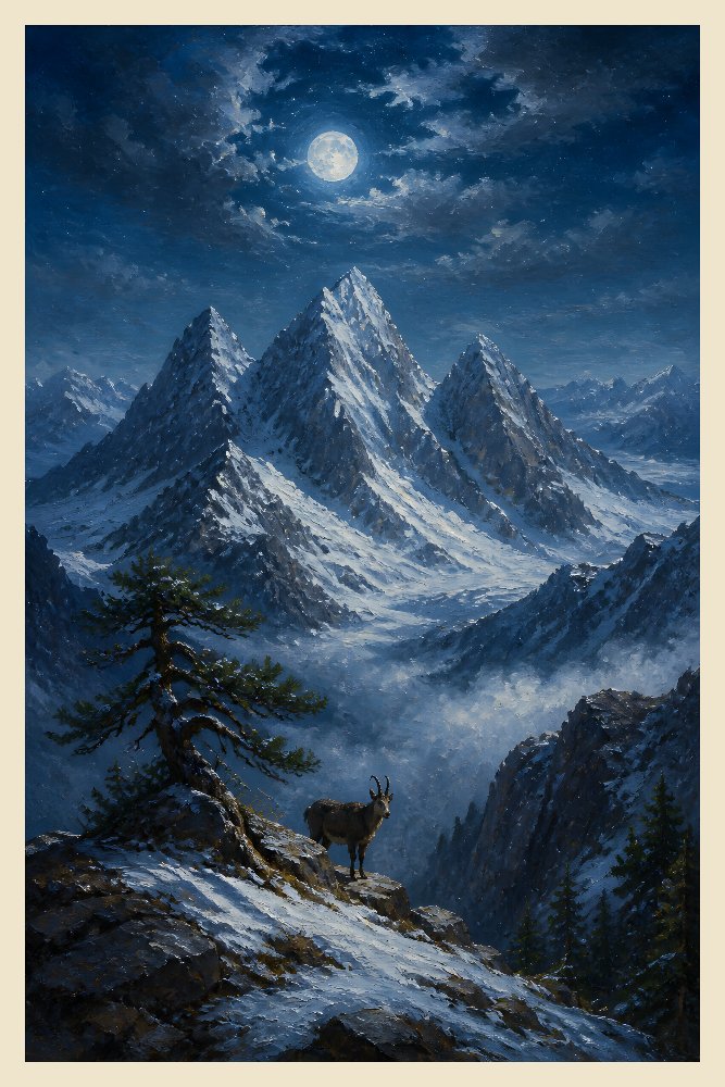 Moonlit Mountain Range — Moonlit Peaks by Fab Posters