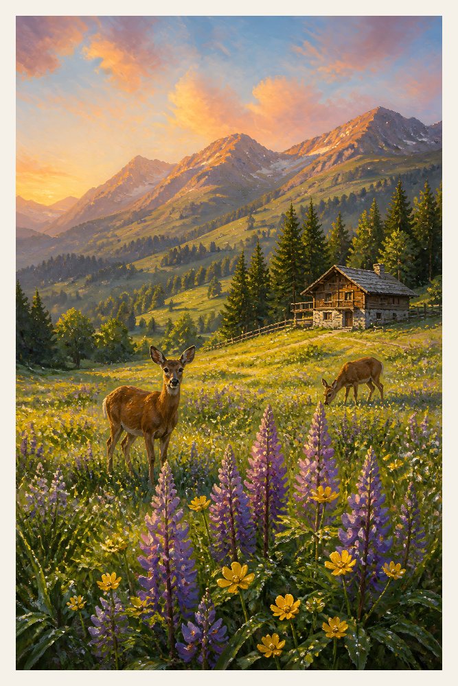 Mountain Meadow at Sunrise — Meadow Sunrise by Fab Posters
