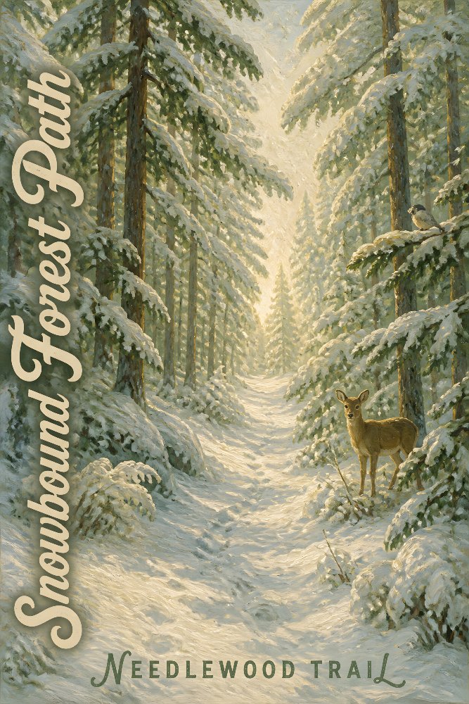 Snowbound Forest Path — Trail Through Needlewood by Fab Posters