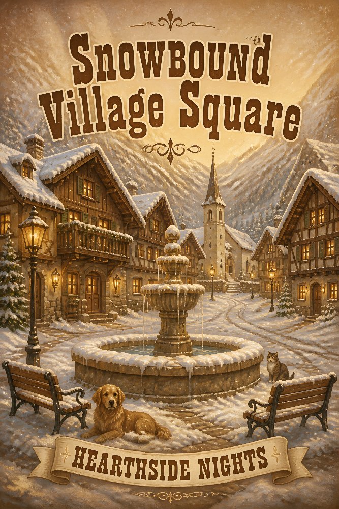 Snowbound Village Square — Village Quiet by Fab Posters