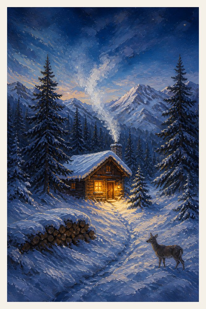 Snowy Mountain Cabin — Cabin by the Pines by Fab Posters