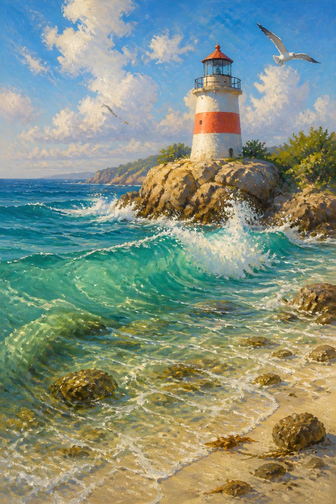 Lighthouse Above Turquoise Waves — Turquoise Surge by Fab Posters