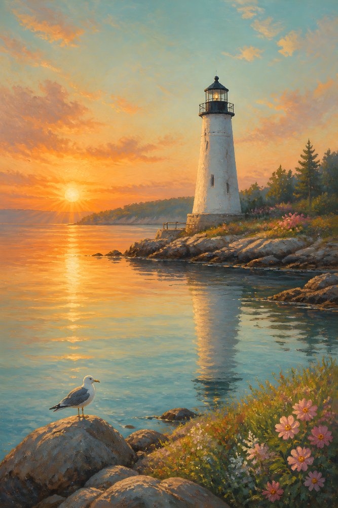 Lighthouse at Sunrise — Dawn Lightkeeper by Fab Posters