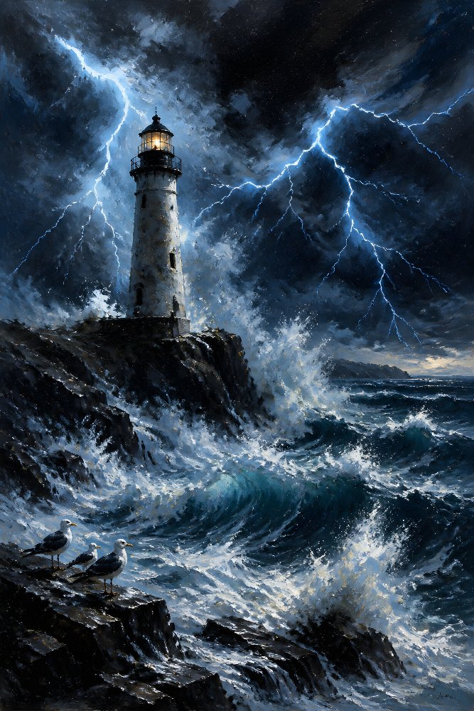 Lighthouse During a Lightning Storm — Electric Watch by Fab Posters