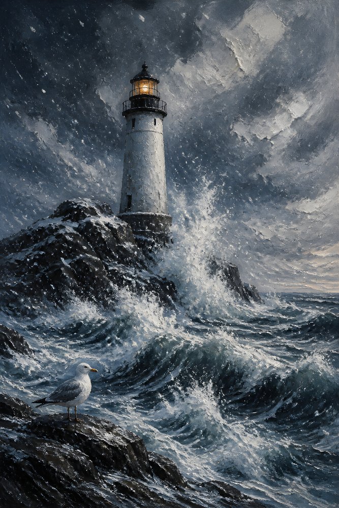Lighthouse During a Winter Storm — Winter Storm Beacon by Fab Posters