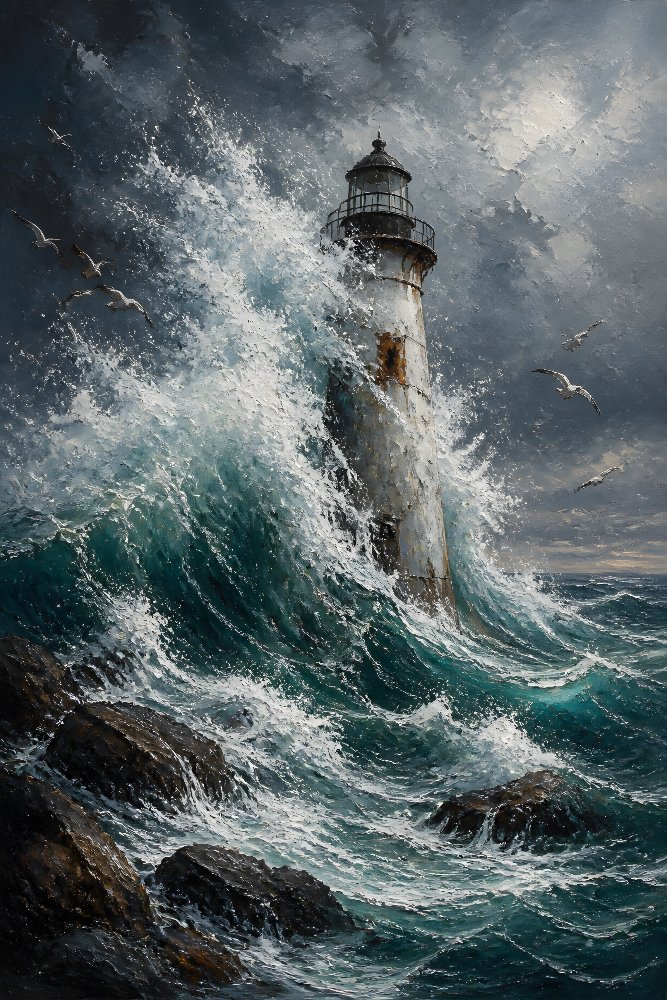 Lighthouse in Giant Waves — Breaker by Fab Posters