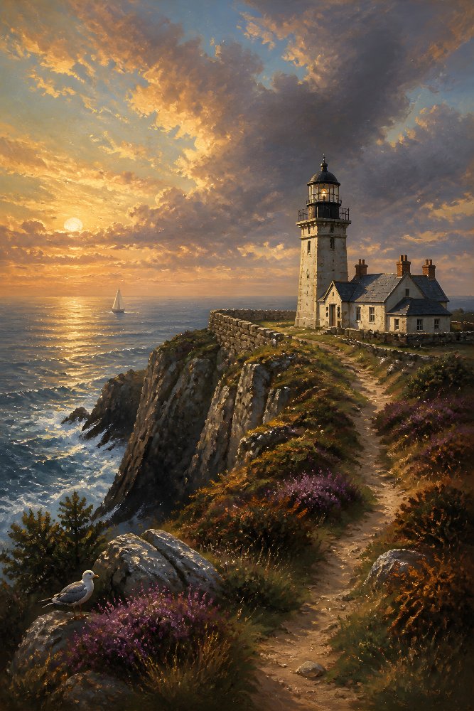 Lighthouse on a High Sea Cliff — Clifftop Sentinel by Fab Posters