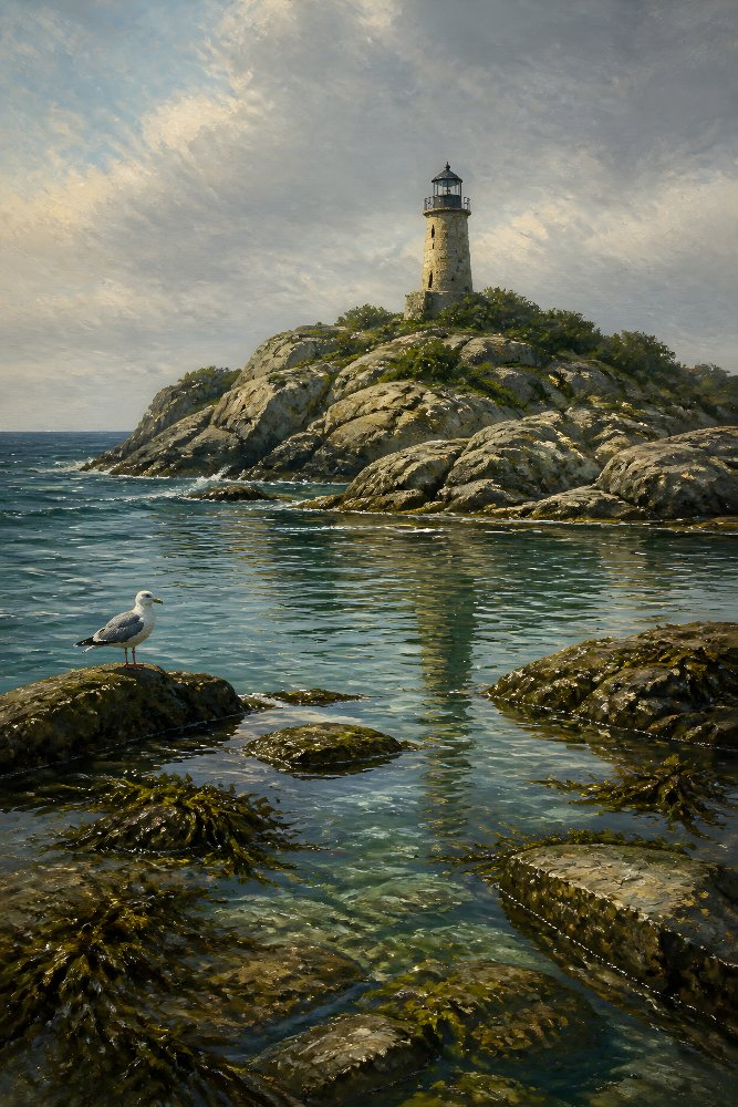 Lighthouse on a Remote Island — Solitary Isle Light by Fab Posters