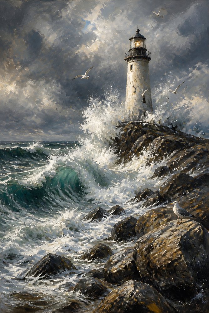 Lighthouse Surrounded by Sea Spray — Spray and Beacon by Fab Posters