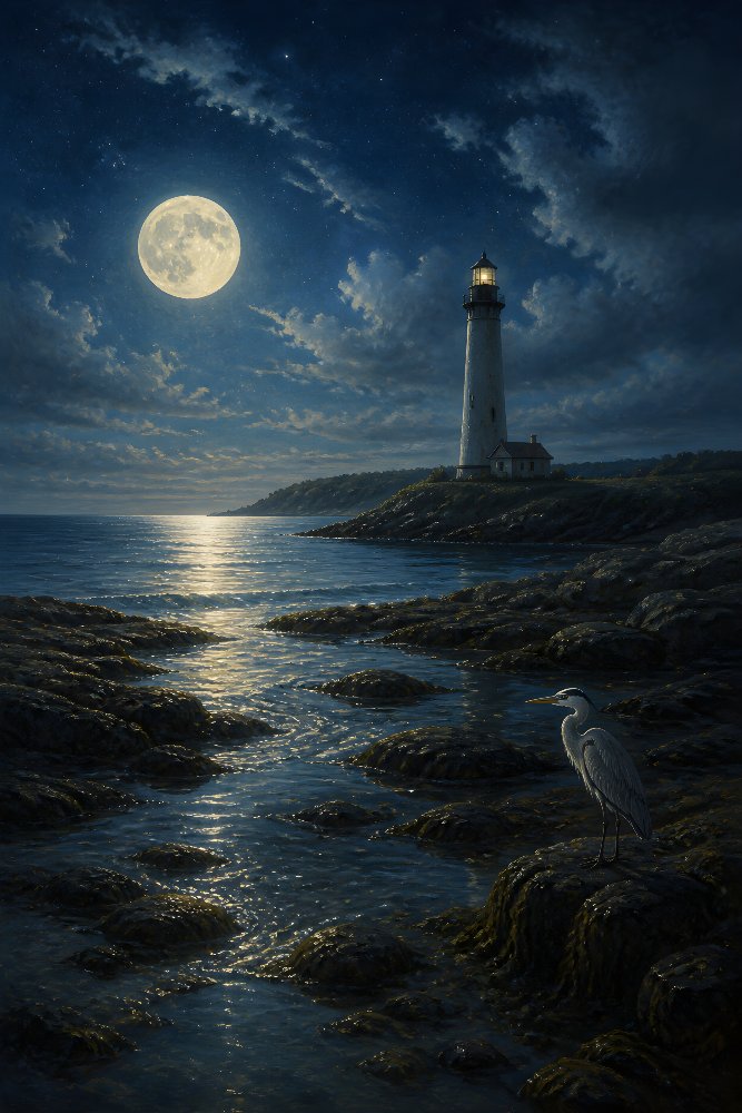 Lighthouse Under a Full Moon — Moonward by Fab Posters