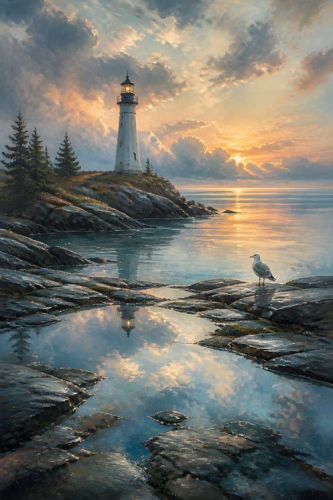 Lighthouse with Calm Ocean After a Storm — After the Squall by Fab Posters