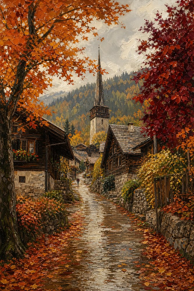 Mountain Village Lane by Fab Posters