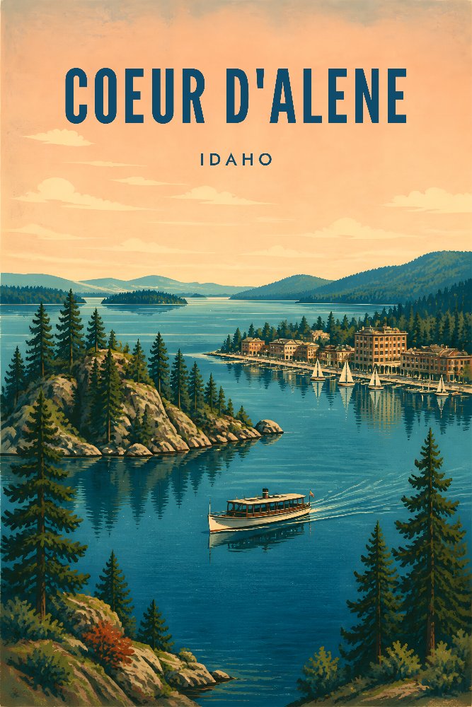 Coeur d'Alene Idaho — Sunrise Over the Lake by Fab Posters