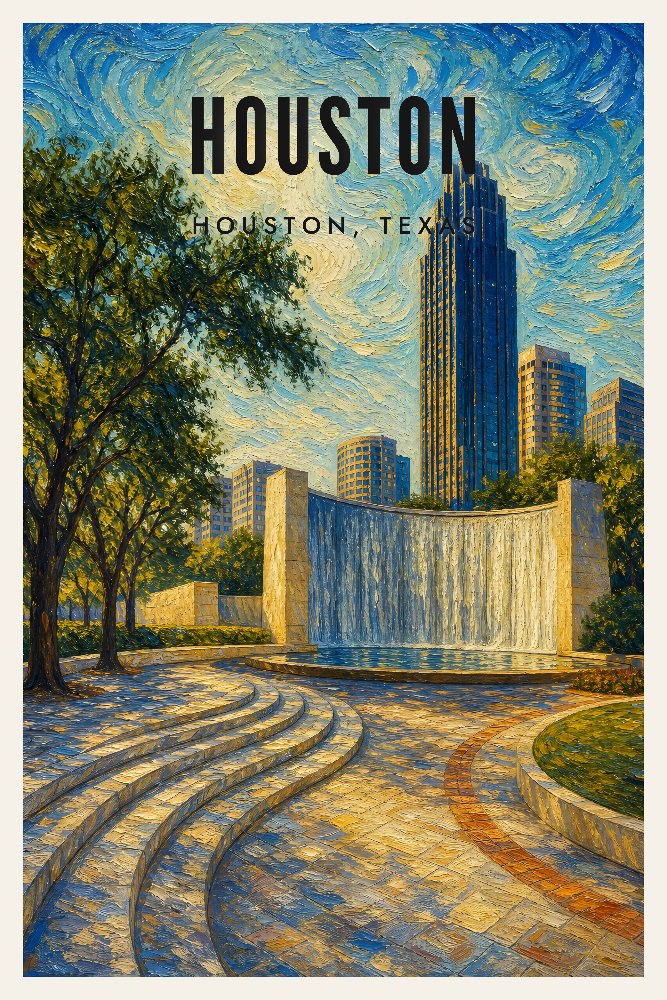Houston Waterwall Vista by Fab Posters