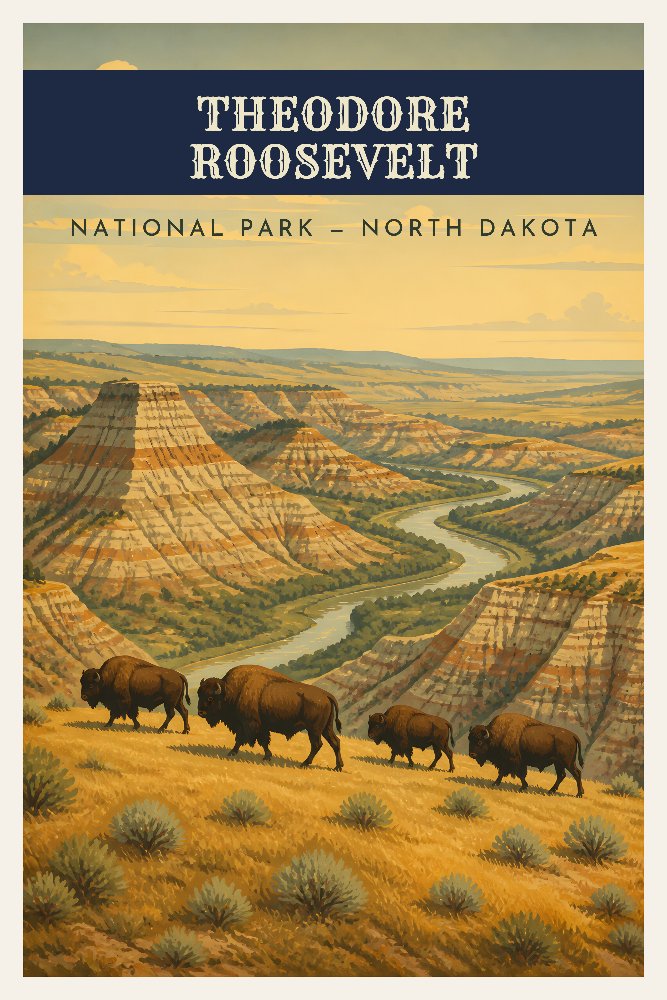 Theodore Roosevelt — Badlands & Bison by Fab Posters