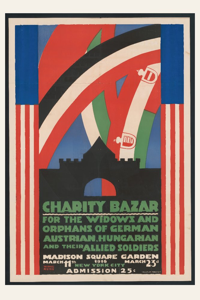 Posters for Charity Bazar for the widows and orphans of German, Austrian, Hungarian and their allied soldiers, March 23rd, 1916, New York, NY by Winold Reiss